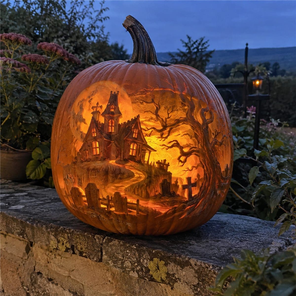 Haunted House Graveyard Scene Pumpkin Masterpiece