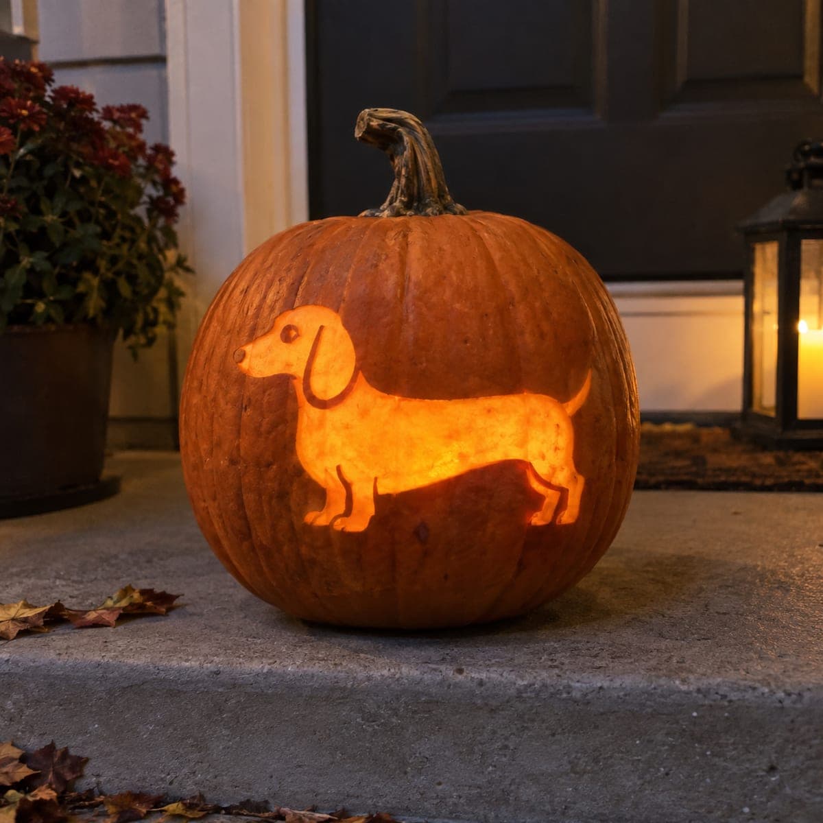 Glowing Dachshund Dog Pumpkin Carving