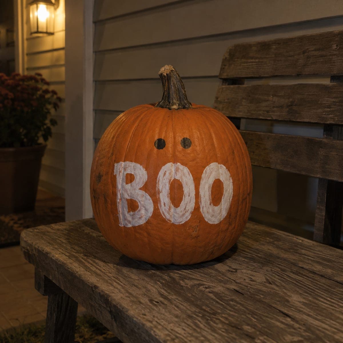 Simple White BOO Ghost Painted Pumpkin