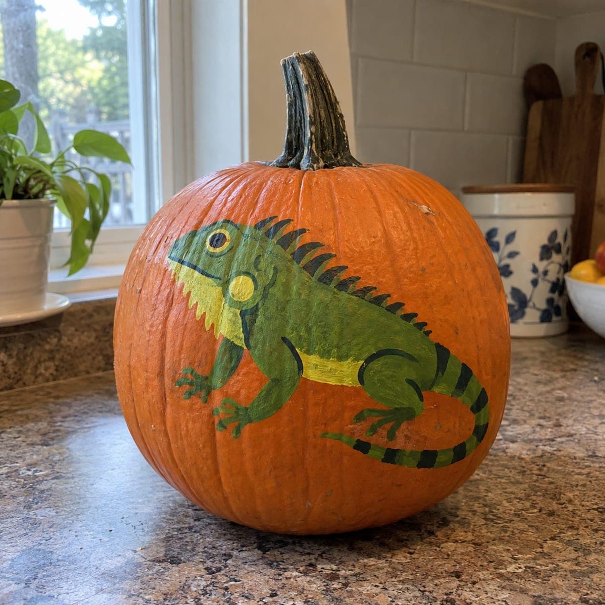 Green Iguana Painted Pumpkin for Reptile Lovers