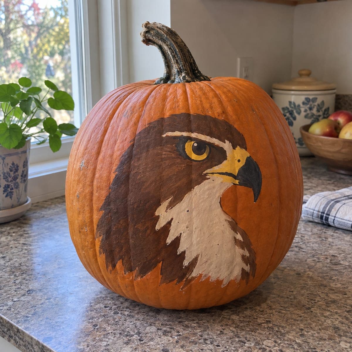 Red-Tailed Hawk Portrait Painted Pumpkin