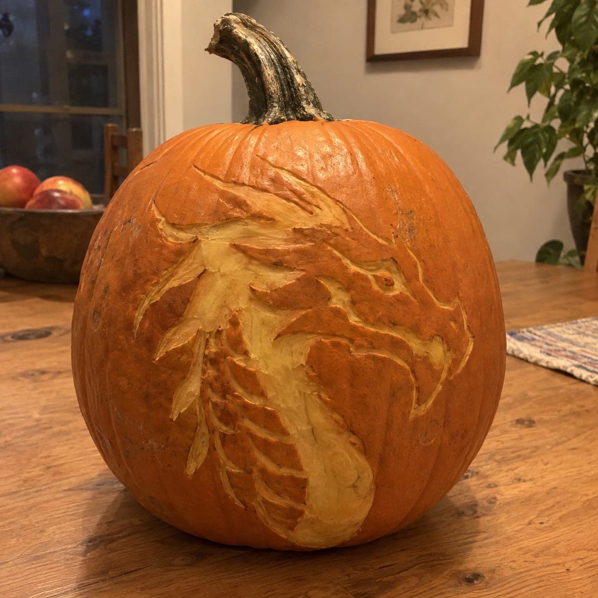 Fierce Dragon Head Relief Carved Pumpkin