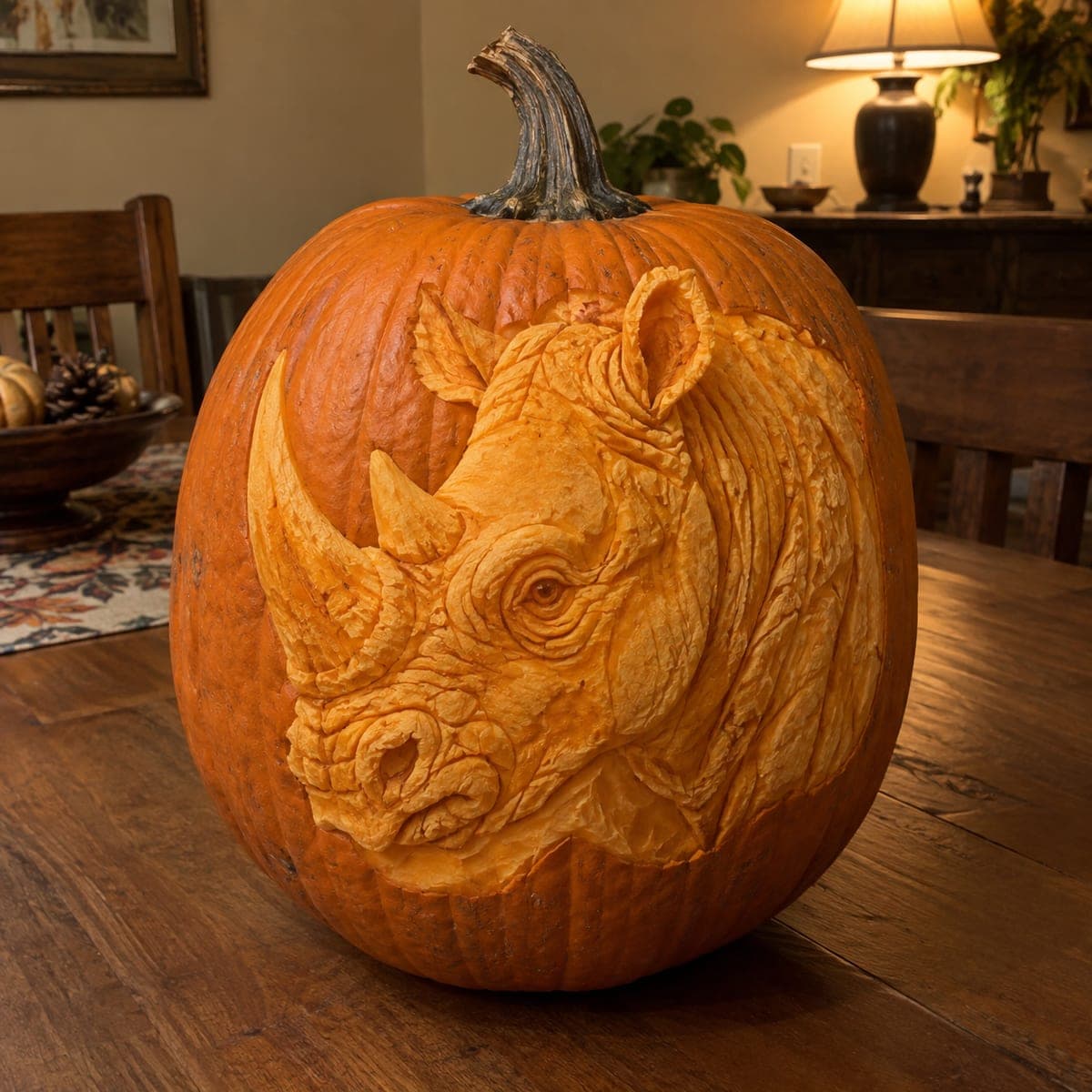 Rhino Head 3D Sculpted Pumpkin Masterpiece