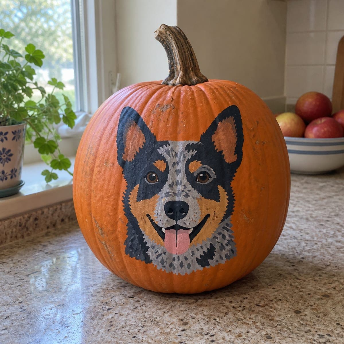 Blue Heeler Cattle Dog Painted Pumpkin Portrait