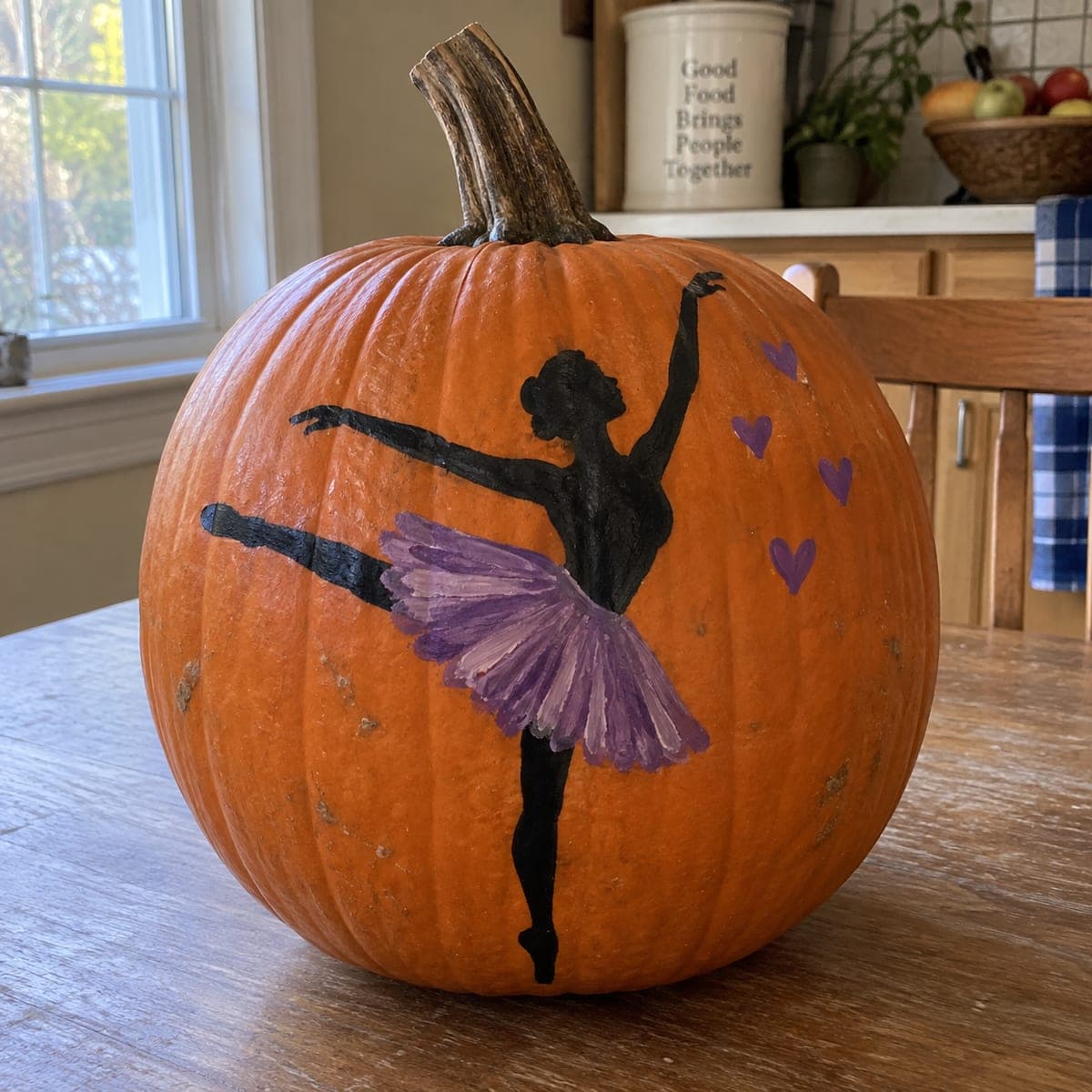 Ballerina Silhouette Painted Pumpkin with Hearts