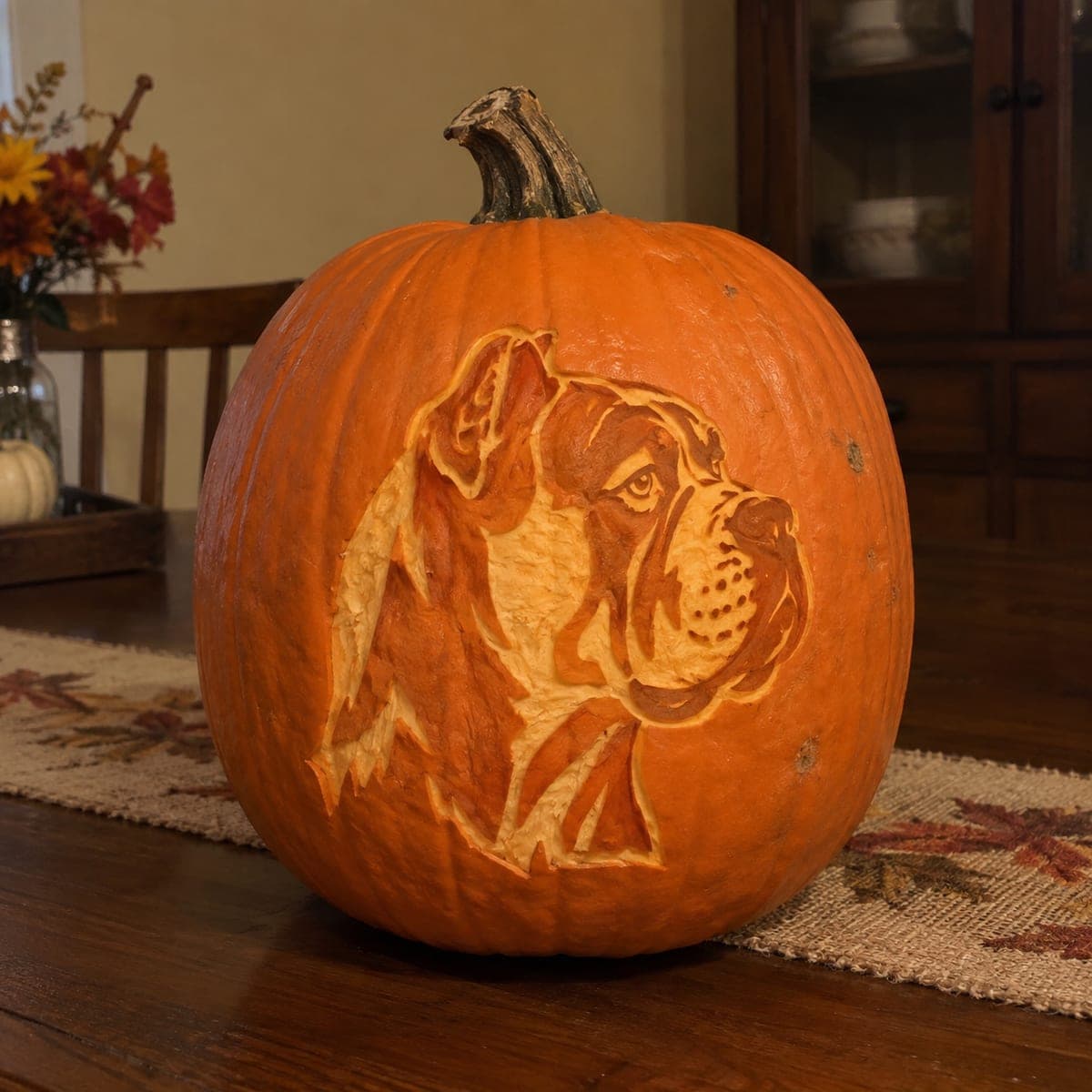 Boxer Dog Profile Etched Pumpkin Portrait