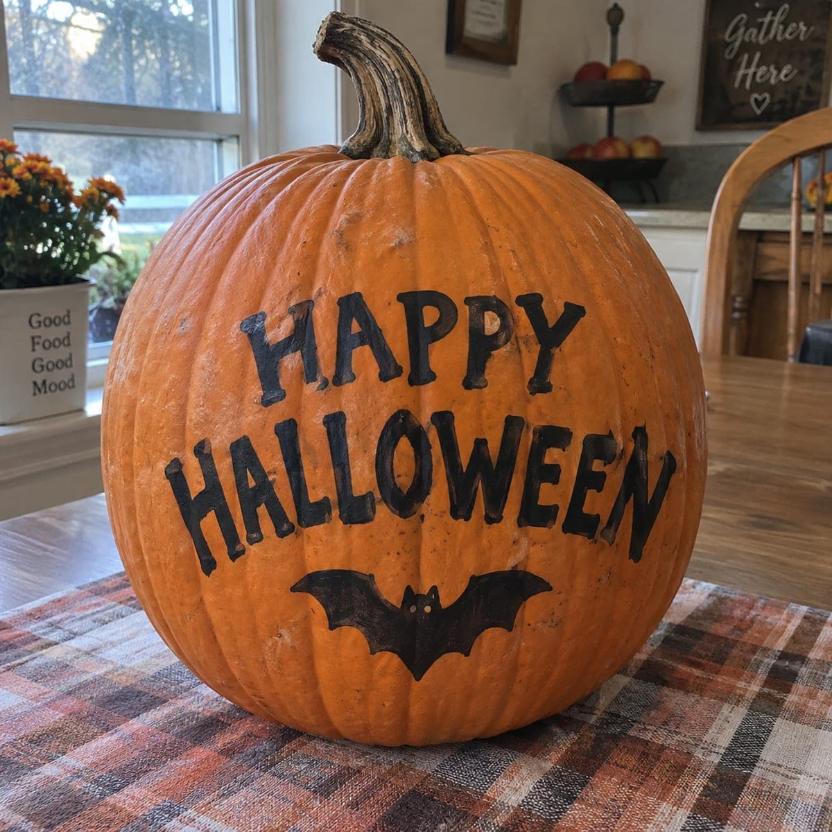 Hand Lettered Happy Halloween No-Carve Pumpkin