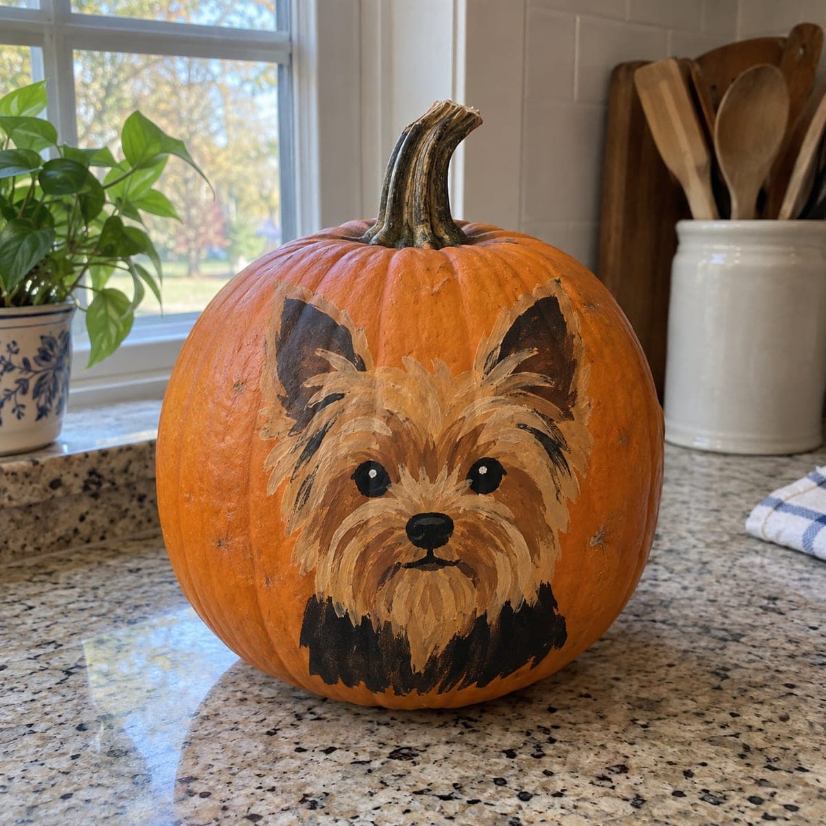 Yorkshire Terrier Painted Pumpkin Portrait