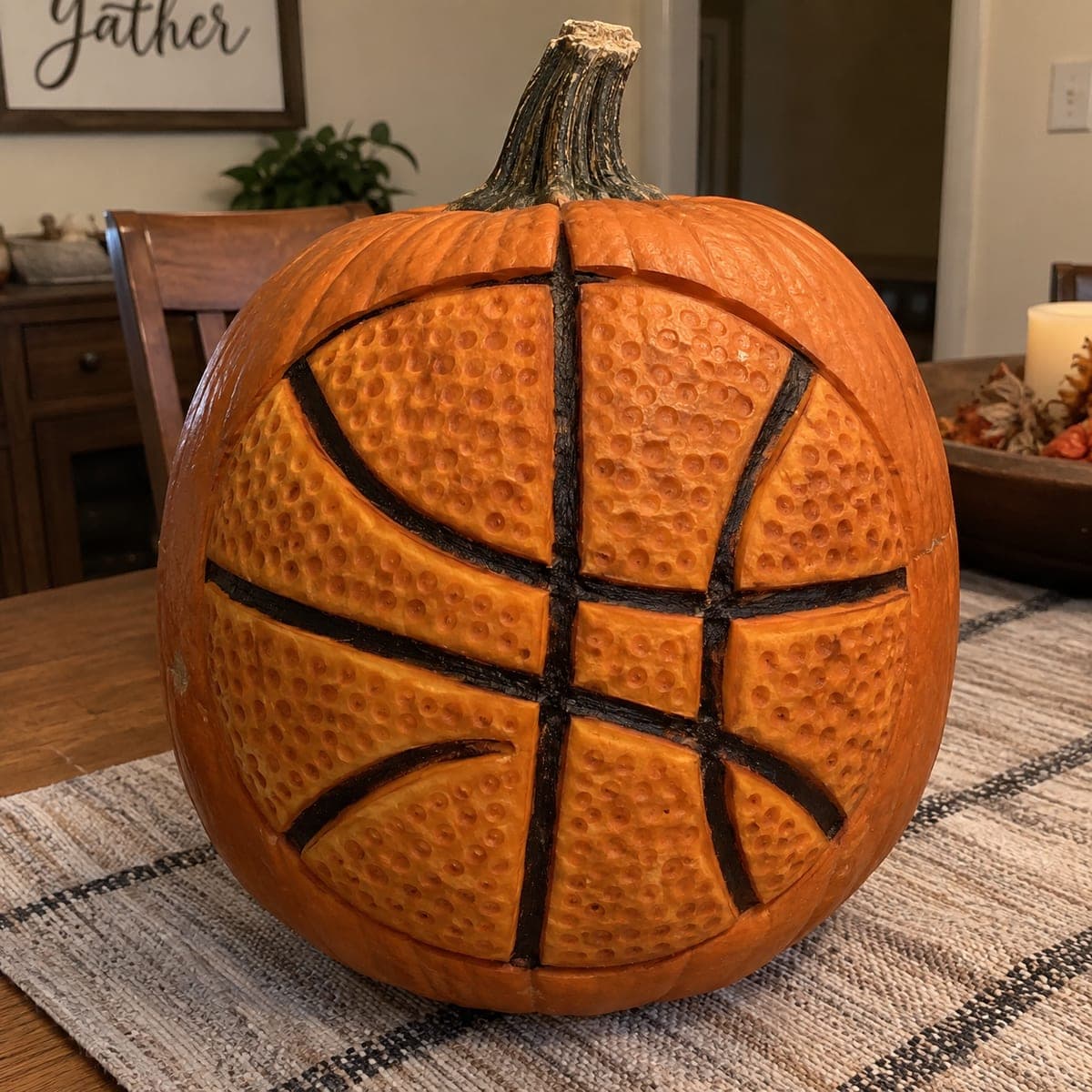 Realistic Basketball Carved Pumpkin for Sports Fans