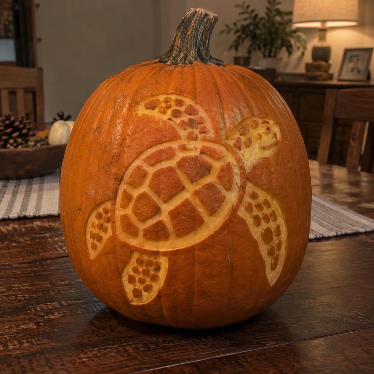 Swimming Sea Turtle Etched Pumpkin Carving