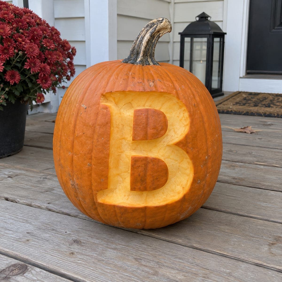 Carved Monogram Letter B Porch Pumpkin