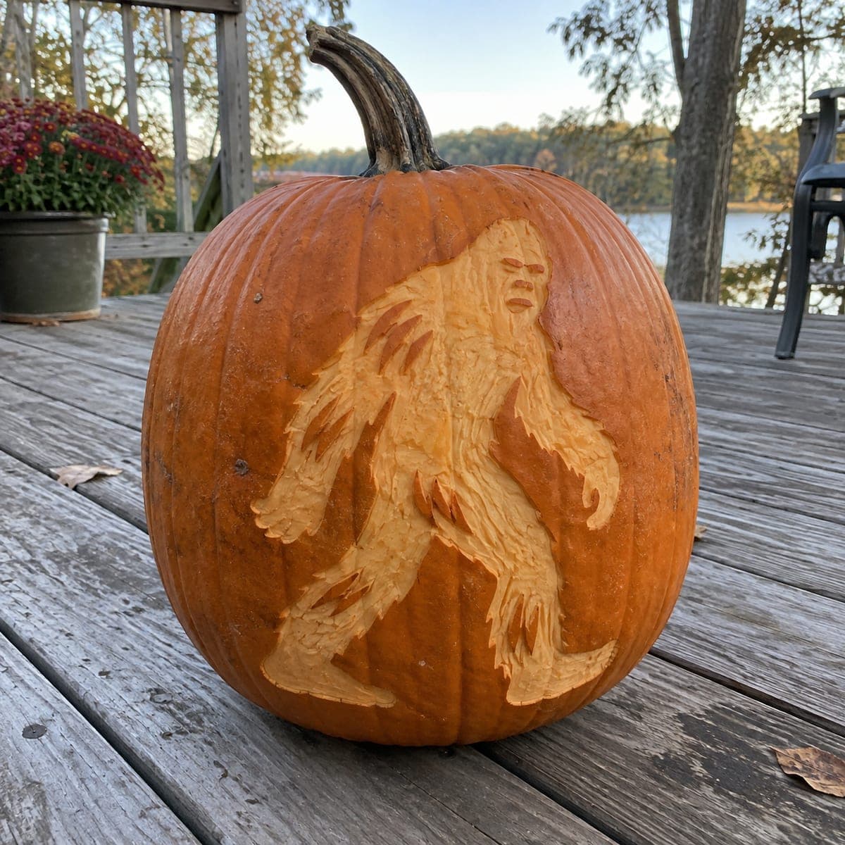 Bigfoot Walking Etched Pumpkin Carving Idea