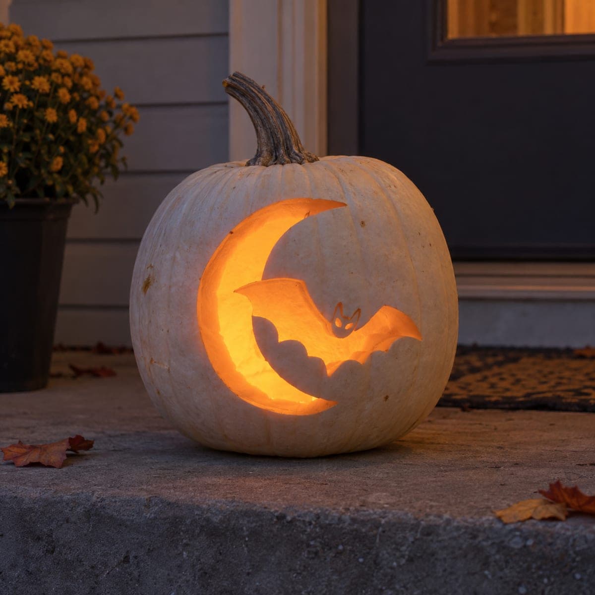 Bat Silhouette in a Glowing Crescent Moon