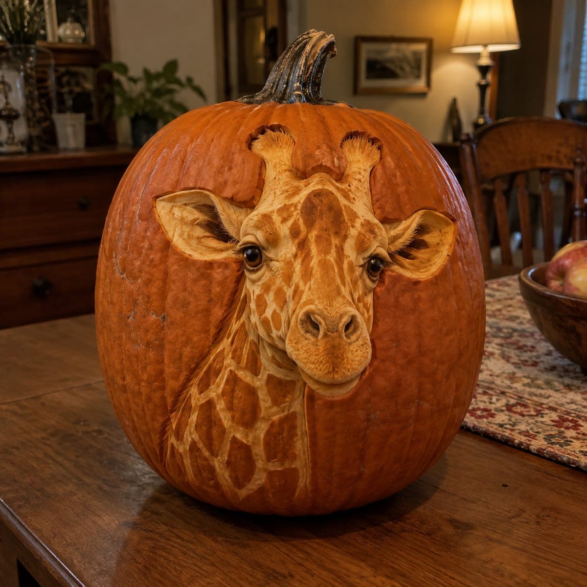 Lifelike Giraffe Head Sculpted Pumpkin Masterpiece