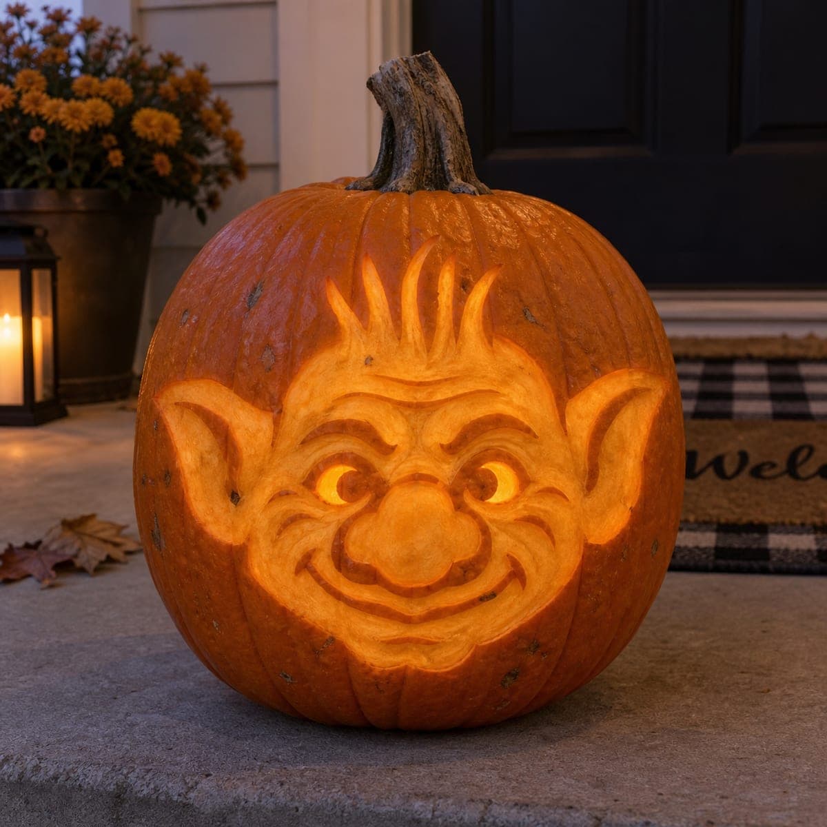 Grinning Troll Face Carved in Deep Relief