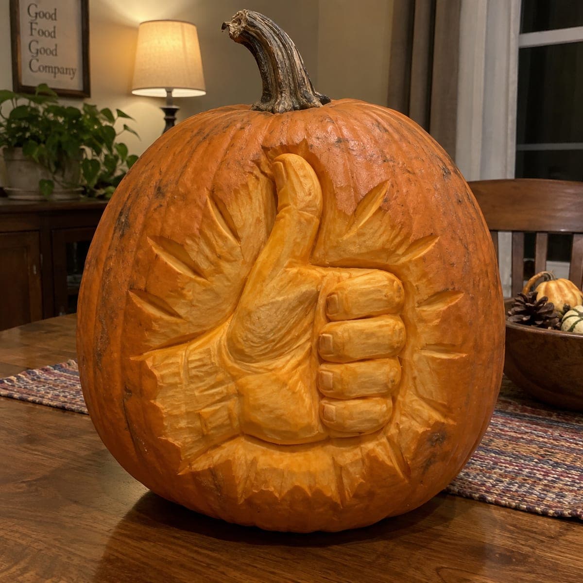 Thumbs Up with a Burst pumpkin carving stencil
