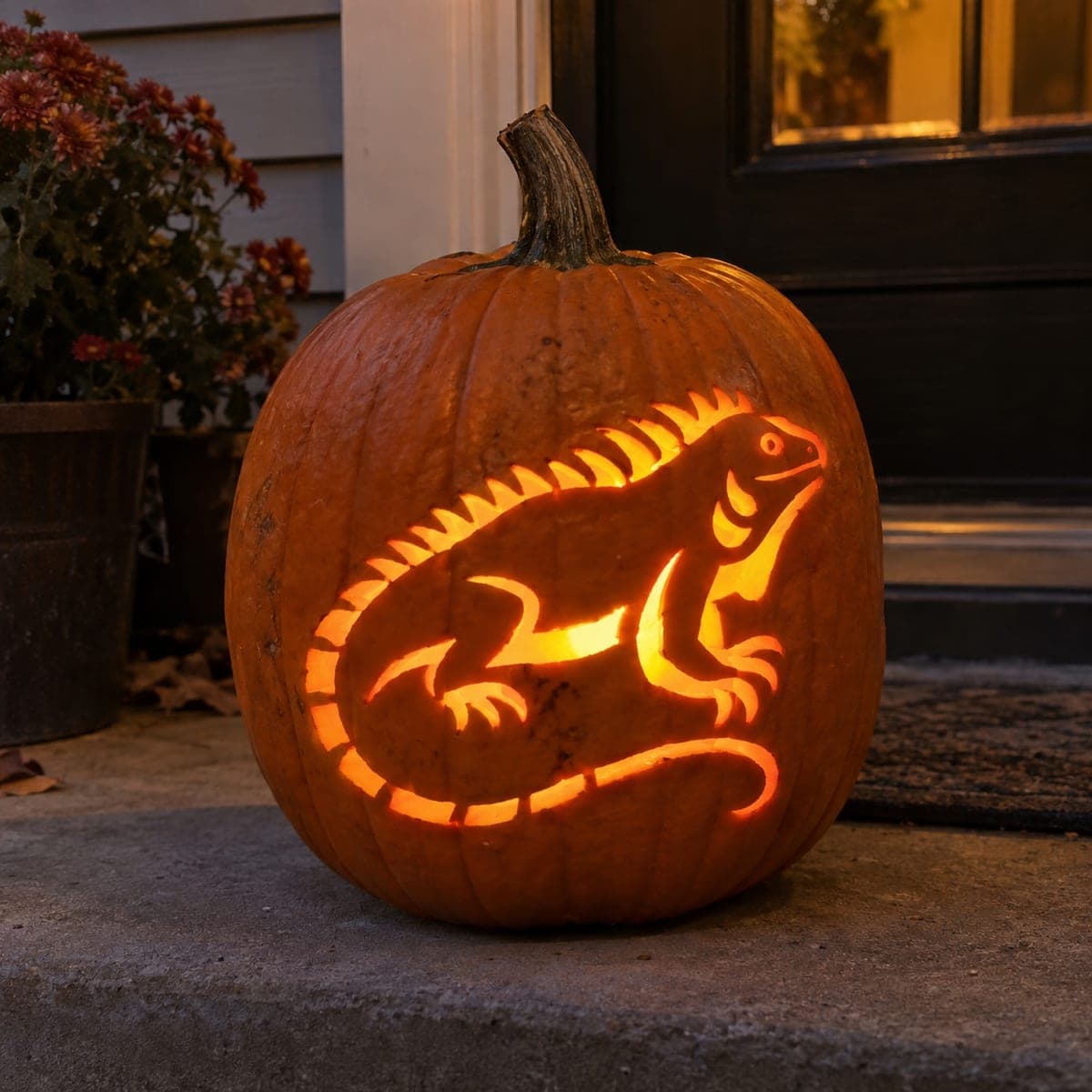 Iguana Lizard Glowing Pumpkin Carving