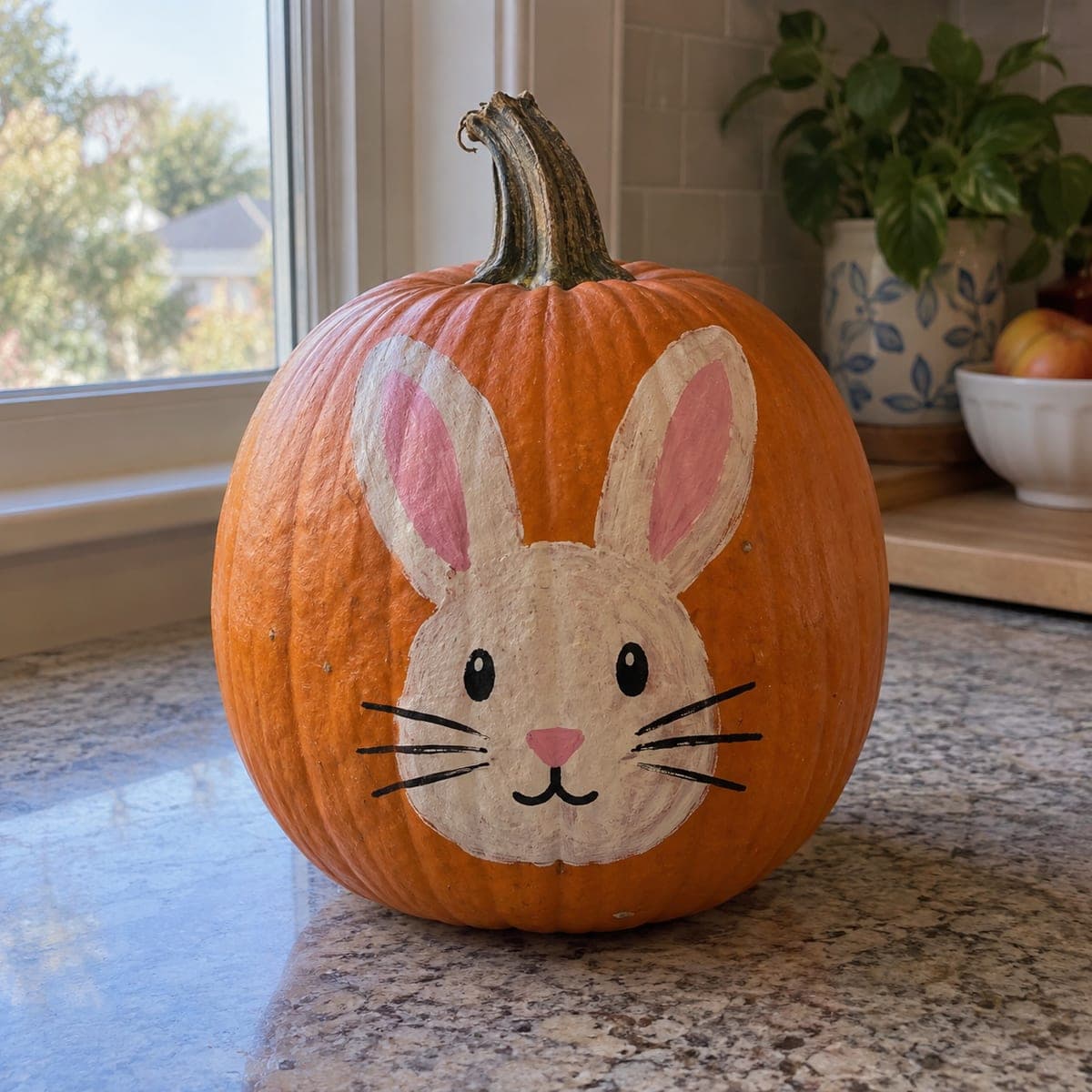 Sweet Bunny Face Painted No-Carve Pumpkin