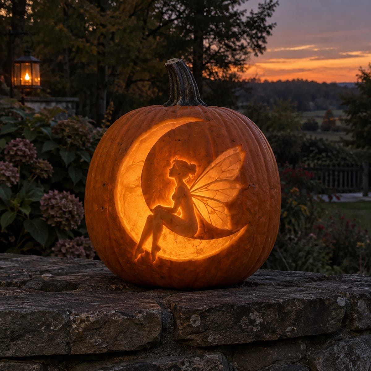 Fairy Resting on a Crescent Moon Pumpkin