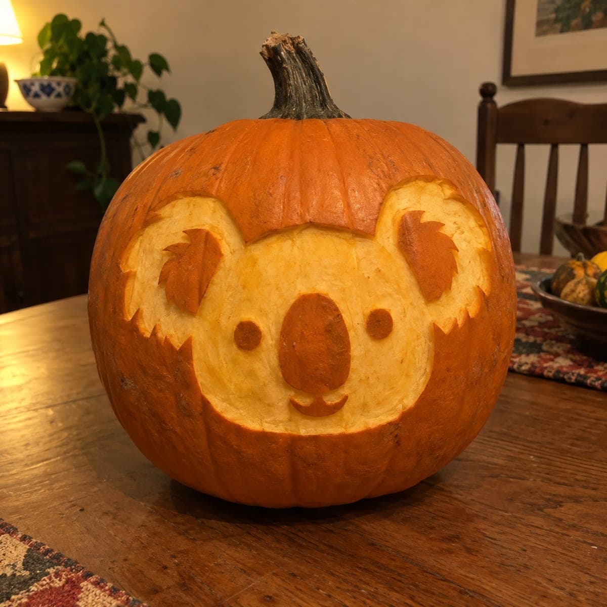 Cuddly Koala Face Carved Pumpkin Idea