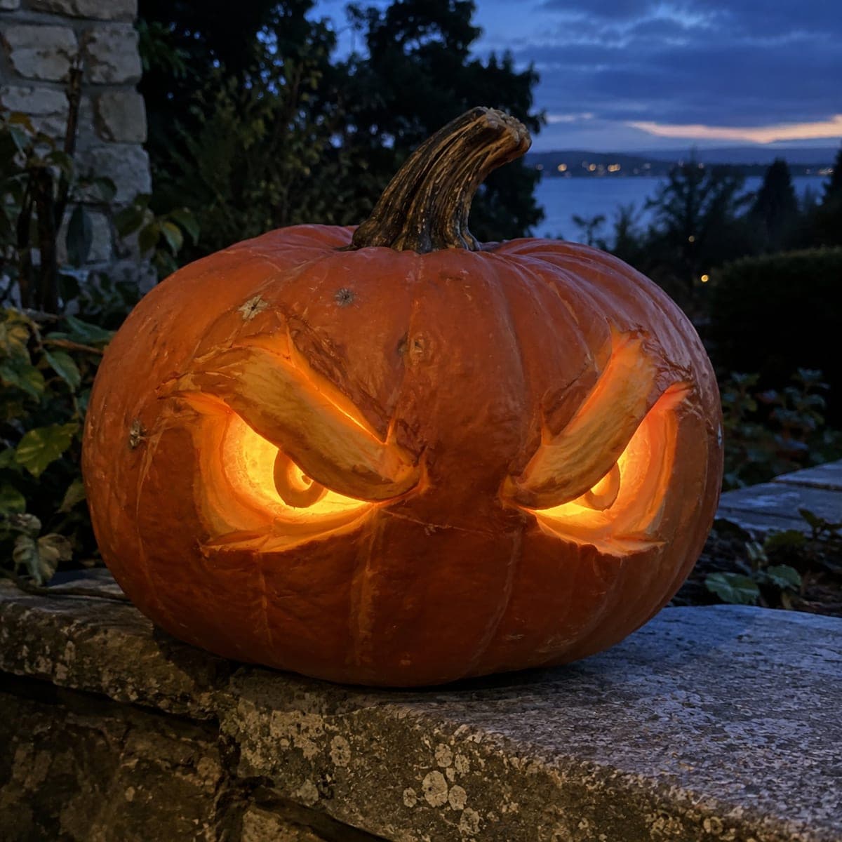 Angry Scowling Eyes Jack-O-Lantern with Carved Brows