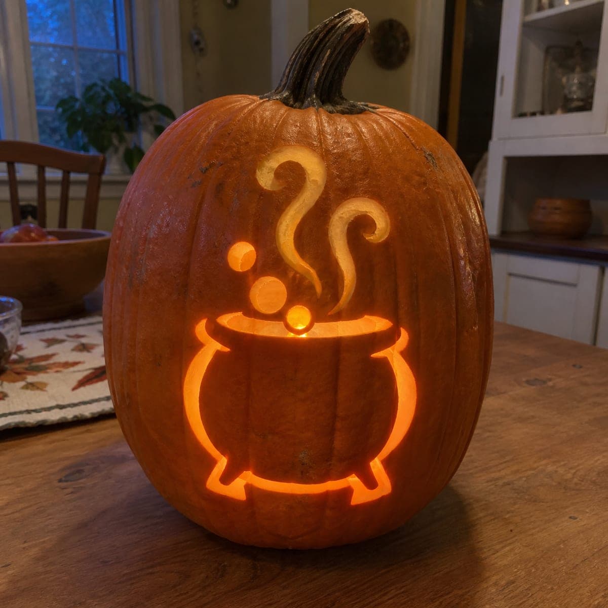 Bubbling Witch Cauldron Jack-O-Lantern With Rising Steam