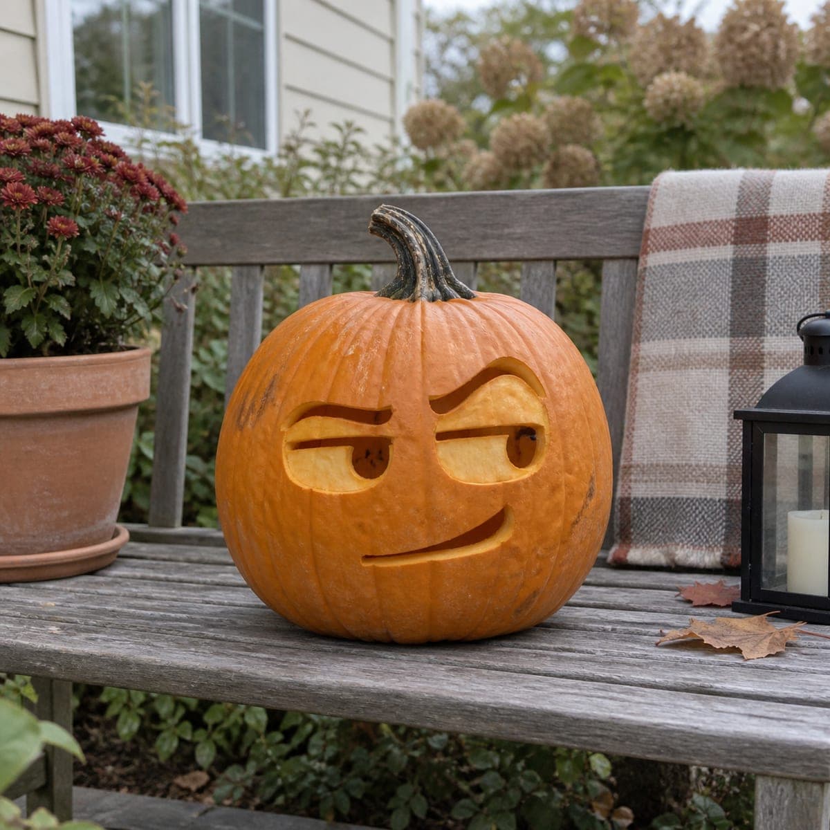 Smirking Emoji Face Pumpkin Carving Idea