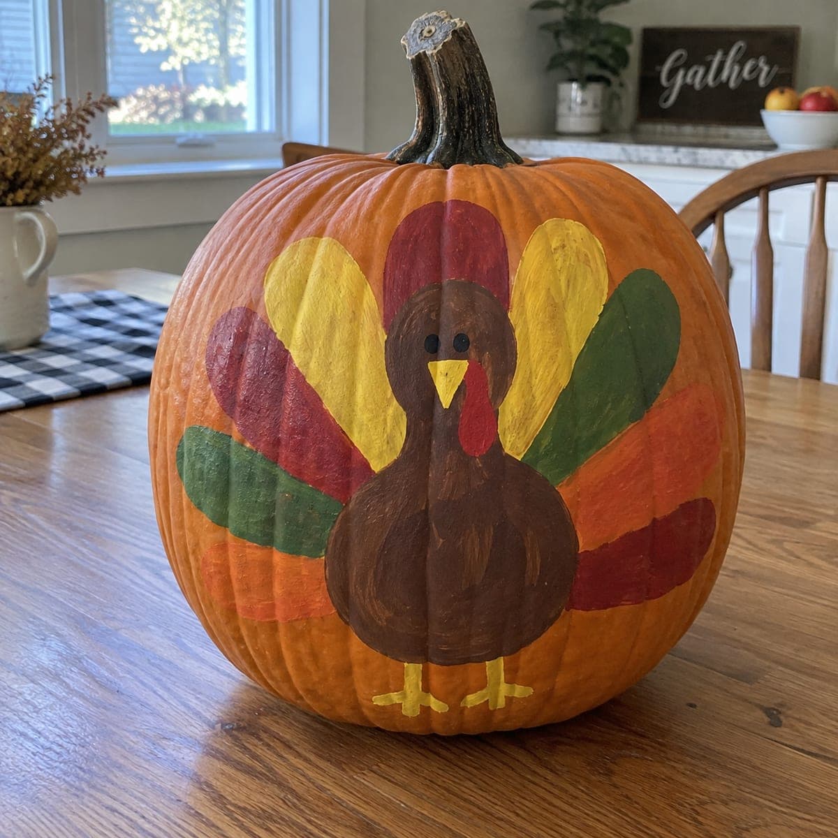 Colorful Thanksgiving Turkey Painted Pumpkin