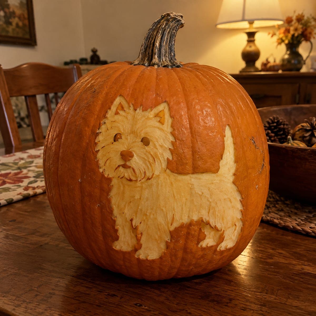 West Highland Terrier Etched Pumpkin Portrait