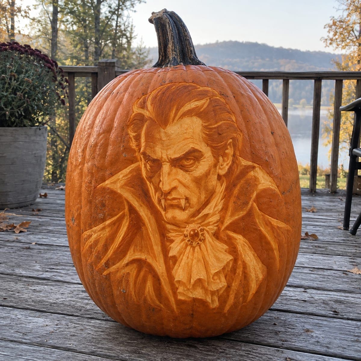 Brooding Vampire Count Portrait Pumpkin Etching