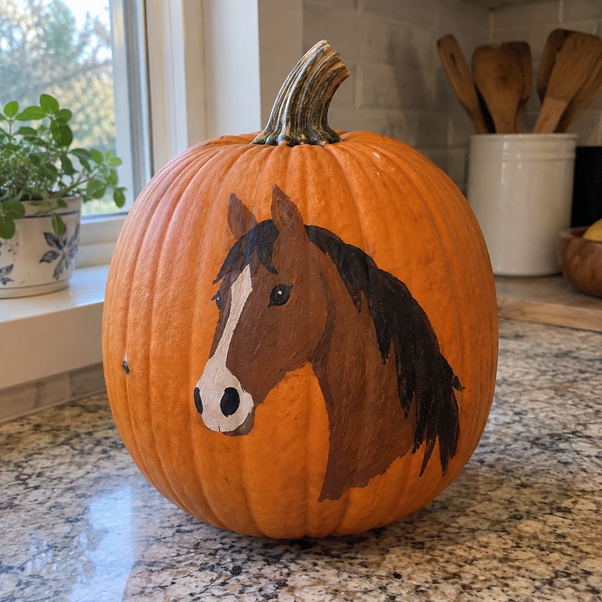 Bay Horse Head Painted Pumpkin for Fall