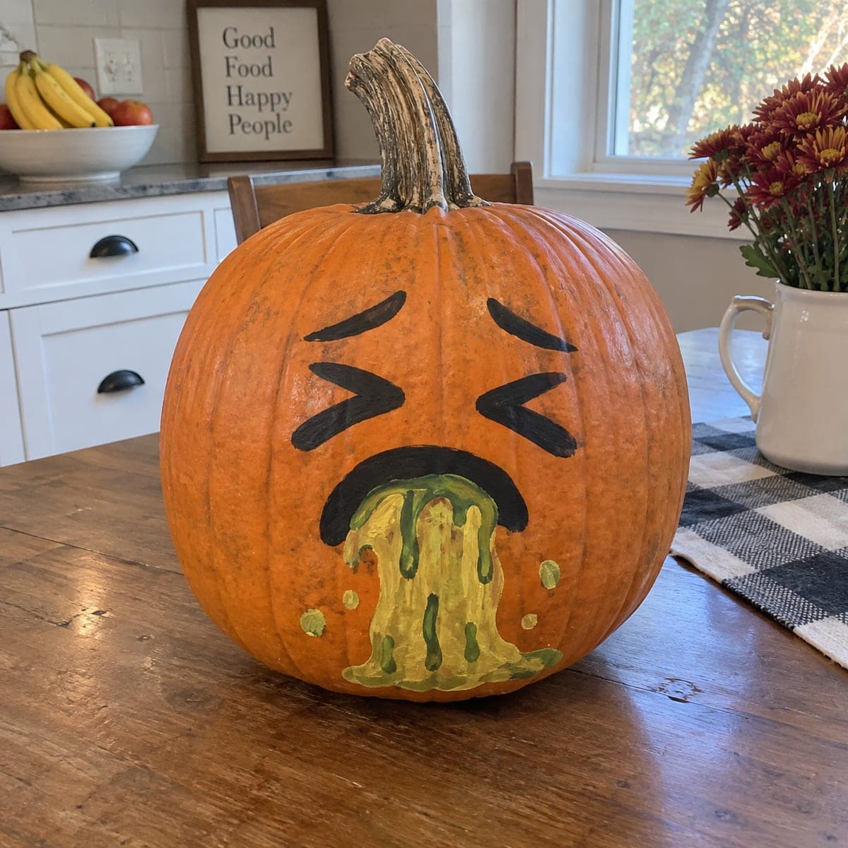 Queasy Emoji Face Pumpkin Spilling Painted Slime
