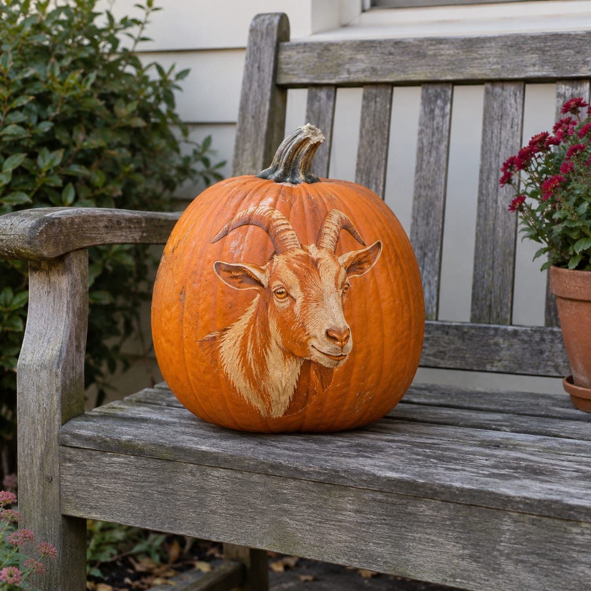 Billy Goat Portrait Shaded Pumpkin Carving