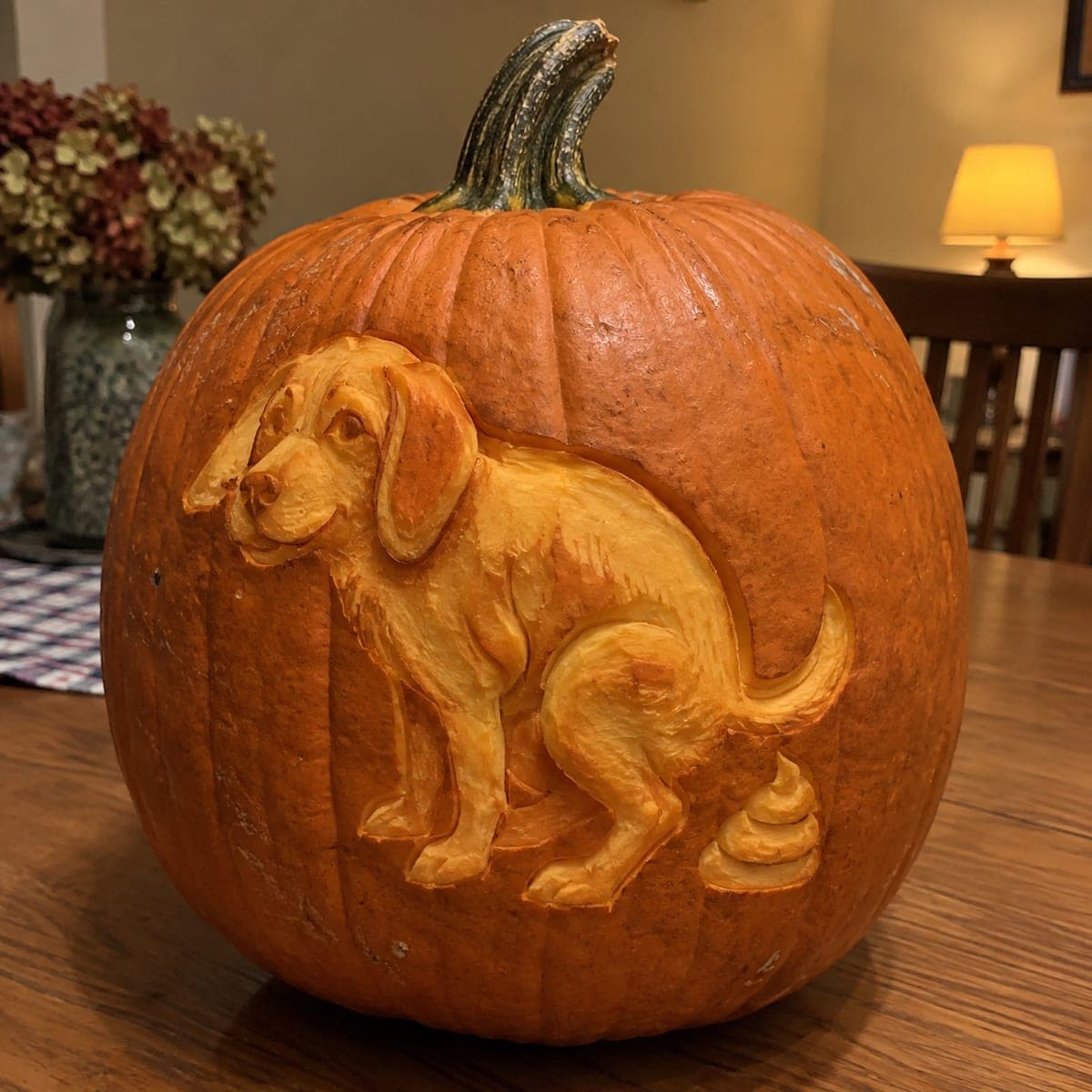 Naughty Pooping Dog Funny Pumpkin Carving