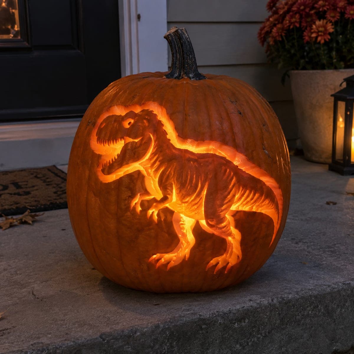 Roaring T-Rex Pumpkin Carving With Glowing Detail