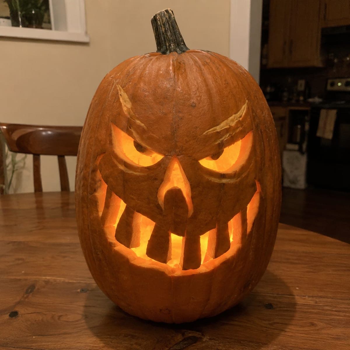 Grumpy Snaggletooth Jack-O-Lantern With Crooked Teeth