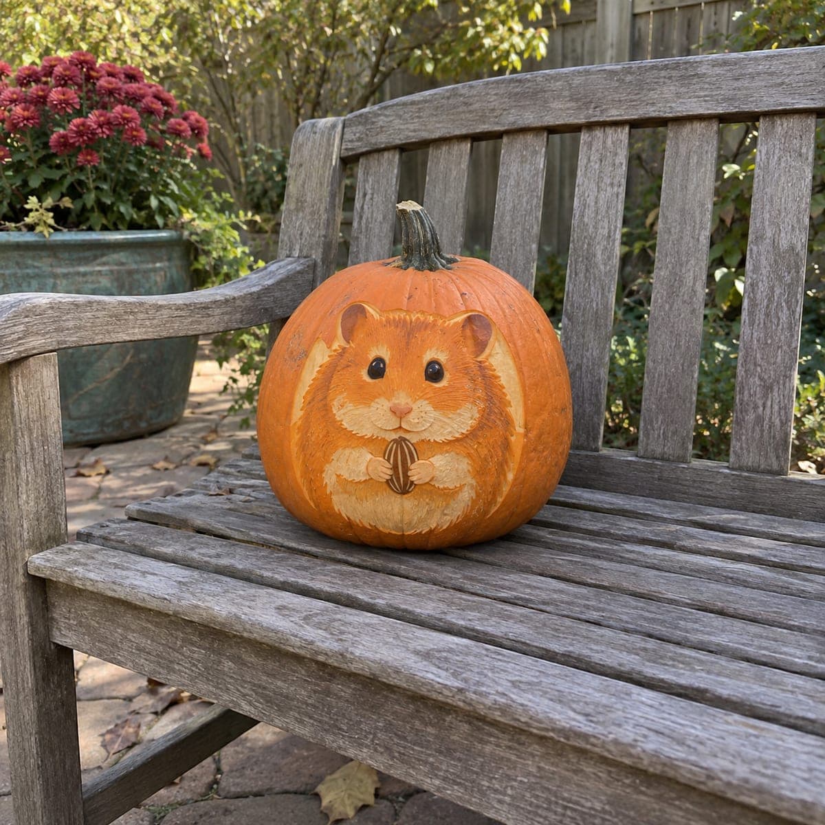 Chubby Hamster With Sunflower Seed Pumpkin Portrait