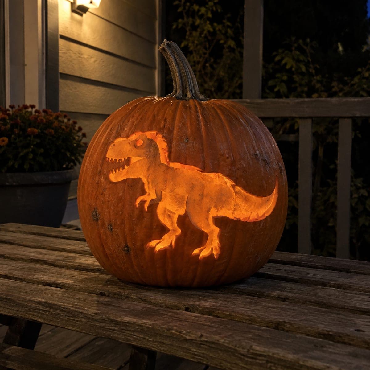 Prowling Dinosaur Jack-O-Lantern With Red Eye
