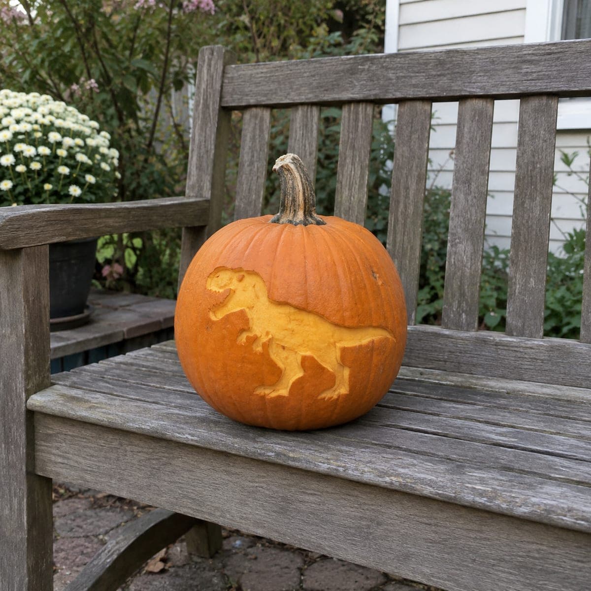 Simple T-Rex Etched Pumpkin for Dinosaur Fans