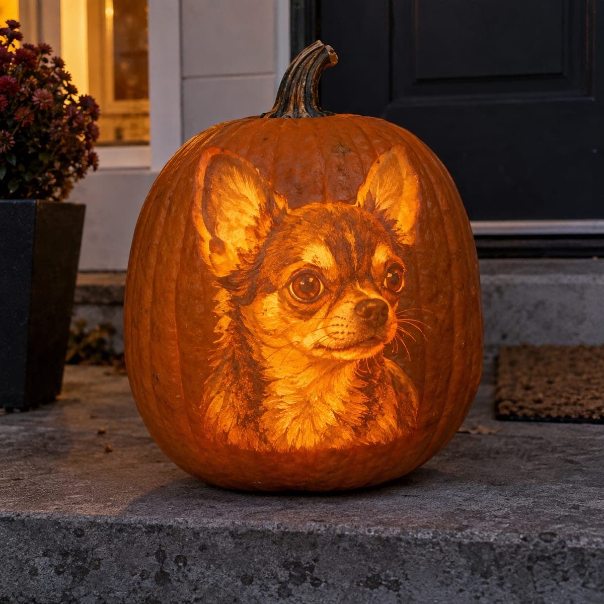 Glowing Chihuahua Portrait Etched Pumpkin