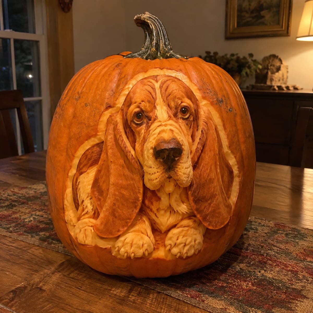 Basset Hound 3D Pumpkin Carving Portrait