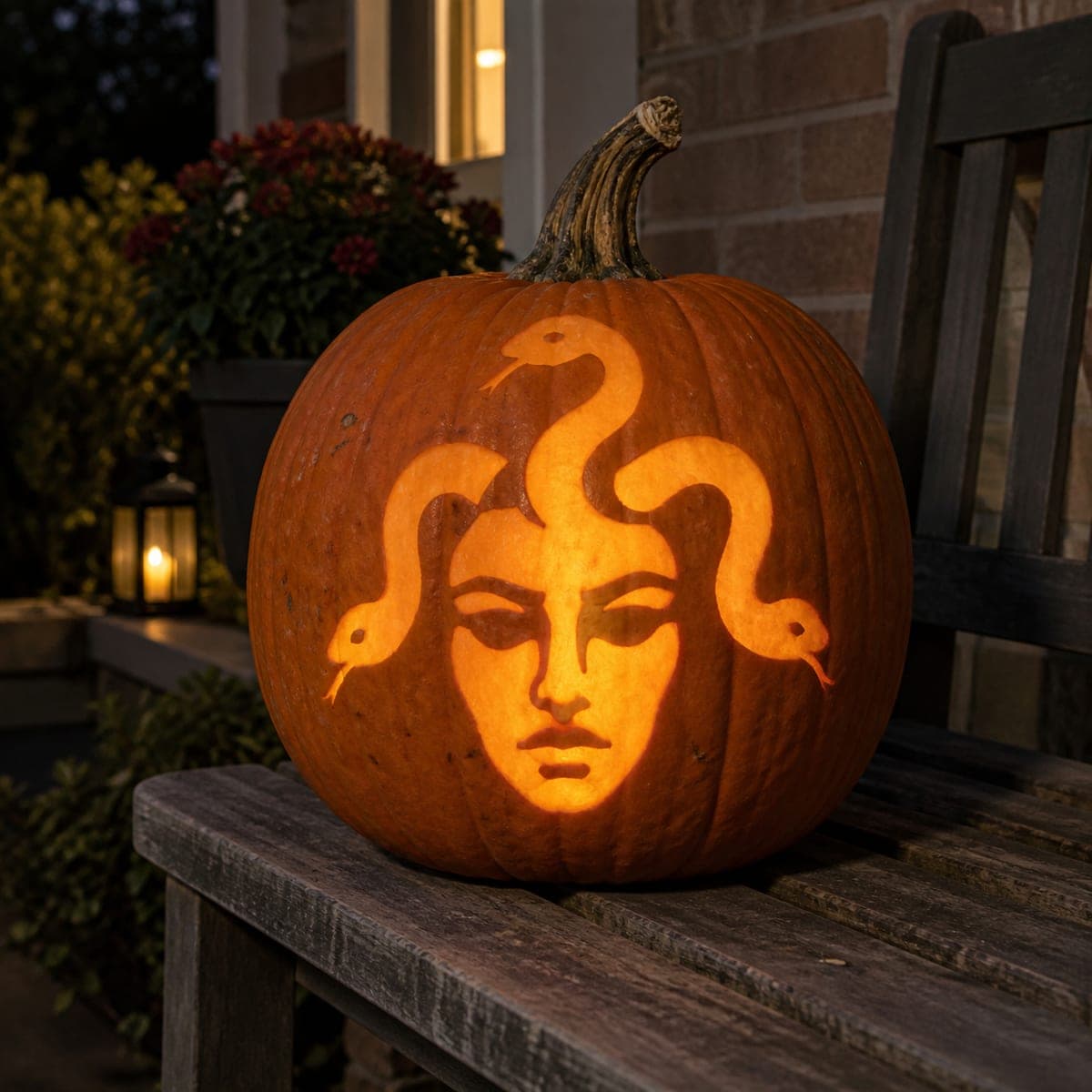 Medusa Snake Hair Glowing Pumpkin Carving