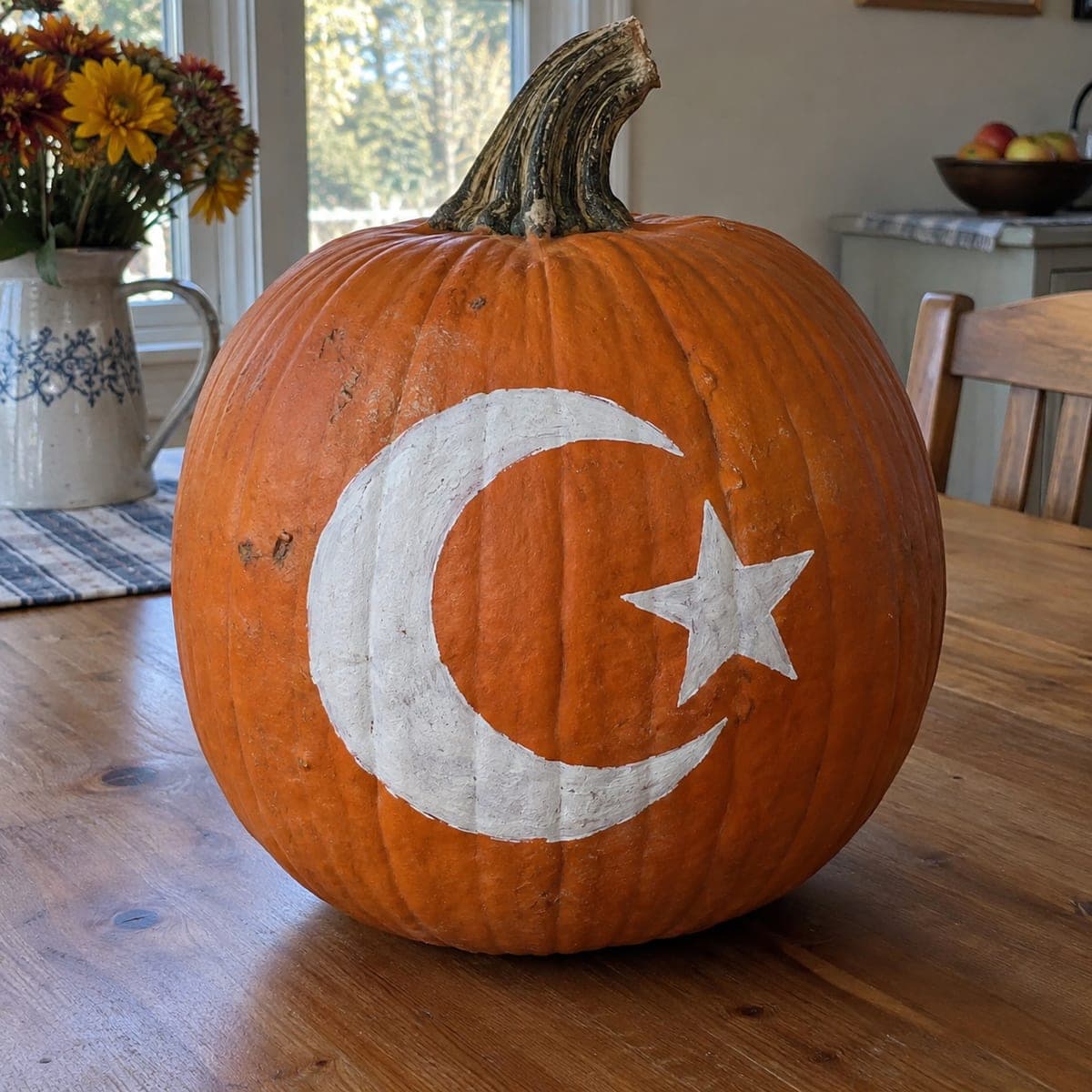 Crescent Moon and Star Painted Pumpkin