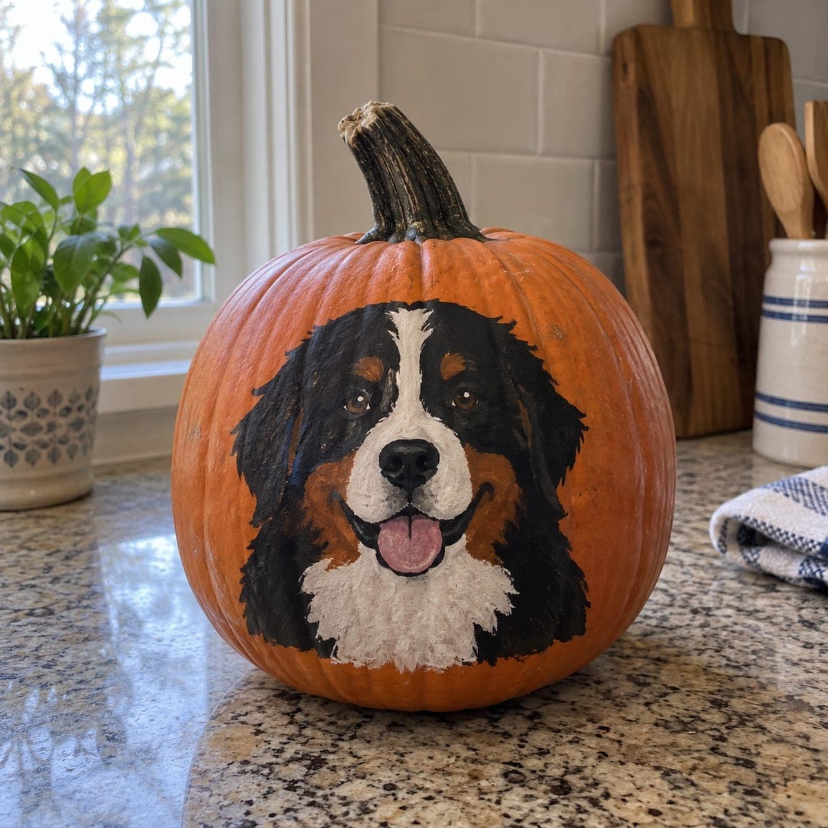 Bernese Mountain Dog Painted Pumpkin