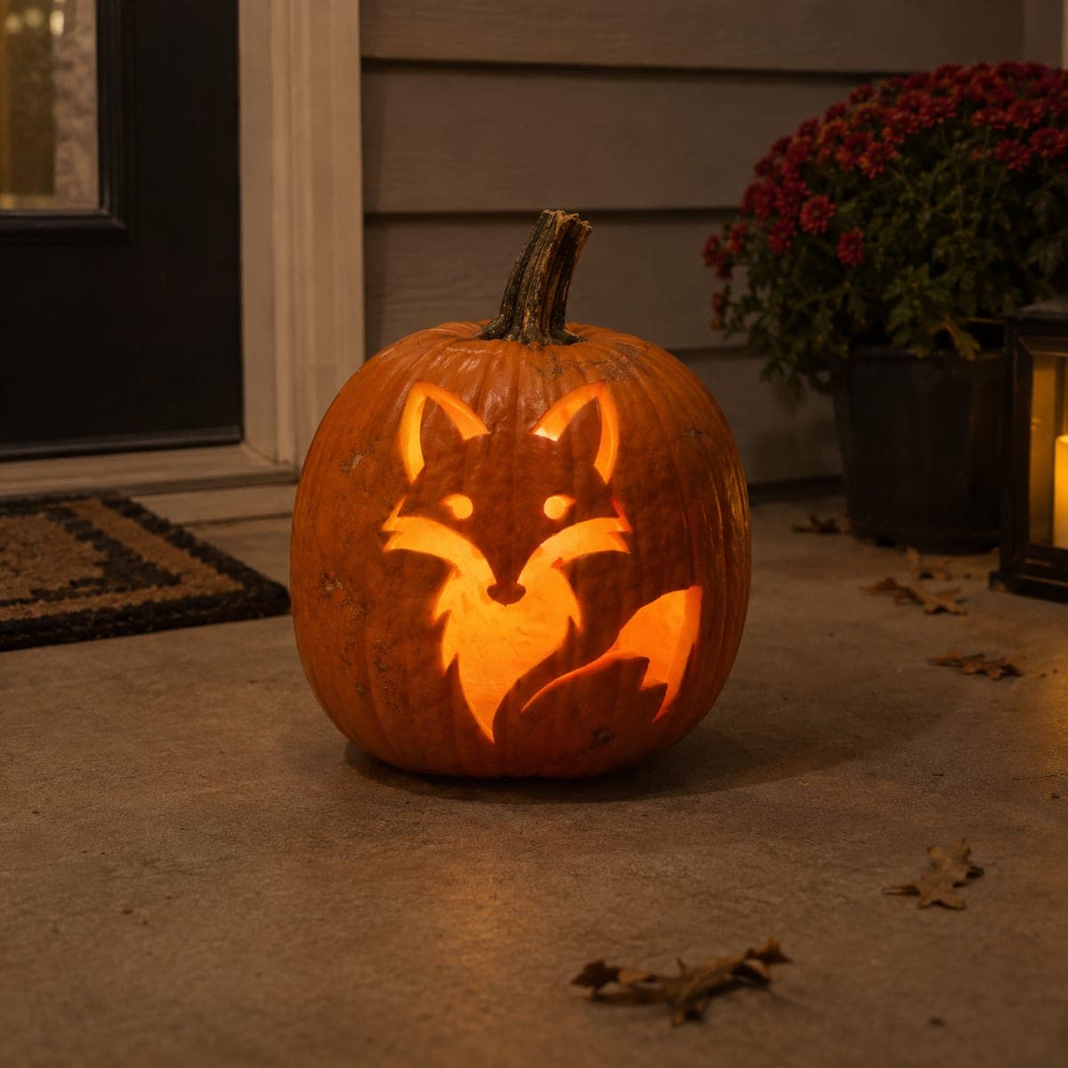 Geometric Fox Face Glowing Pumpkin