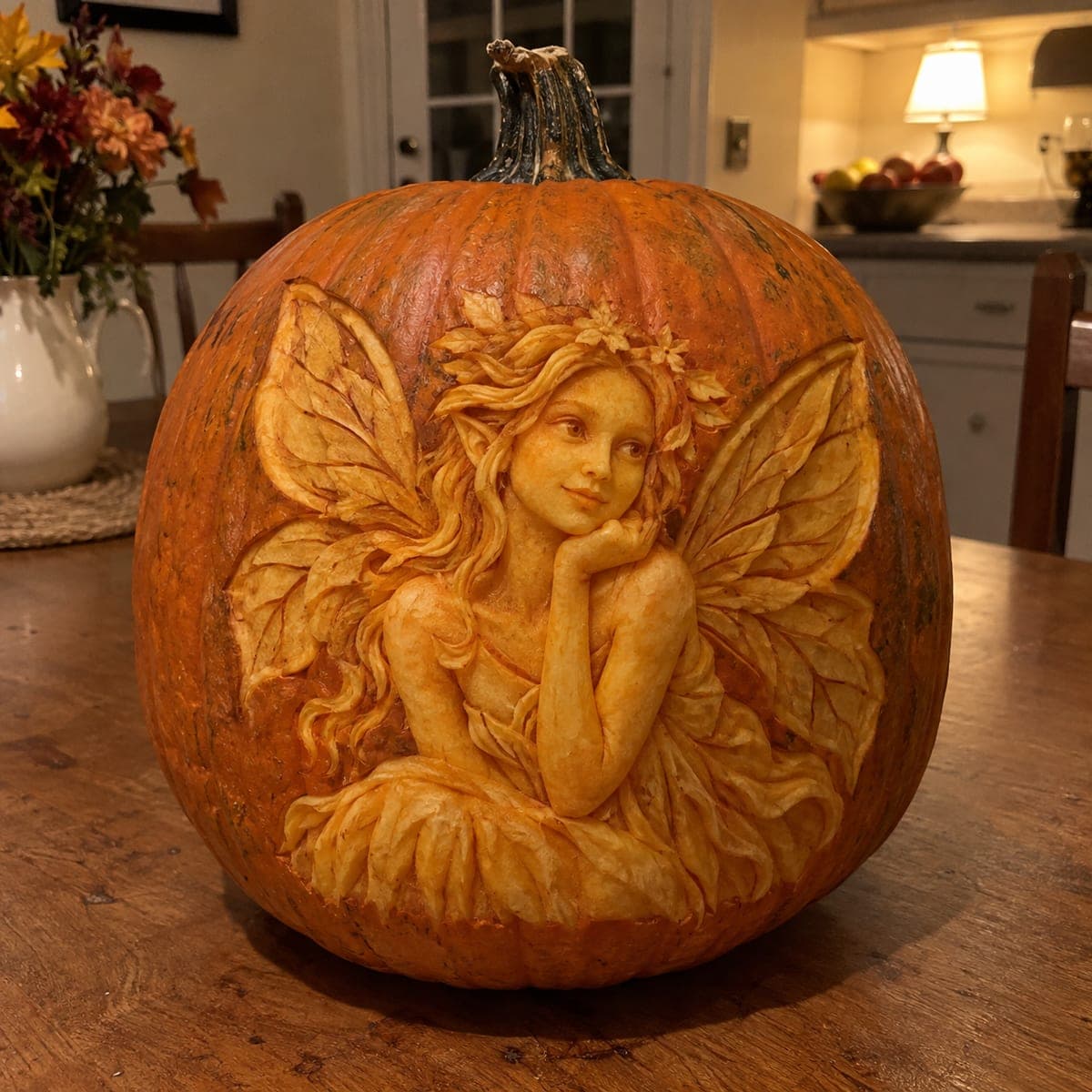 Daydreaming Fairy Relief Pumpkin Sculpture