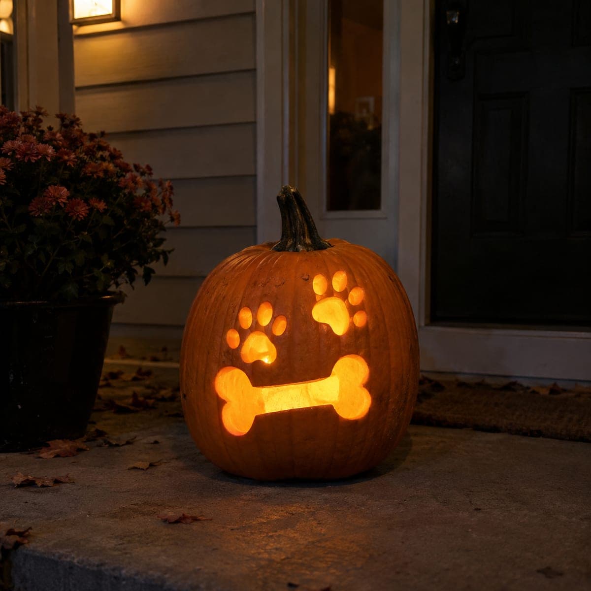 Dog Bone and Paw Print Jack-O-Lantern