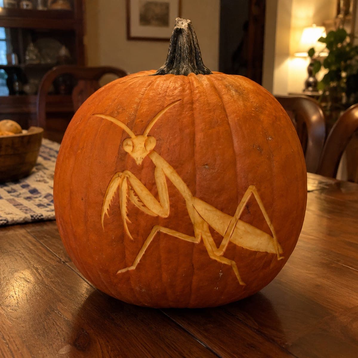 Praying Mantis Line Art Pumpkin Etching