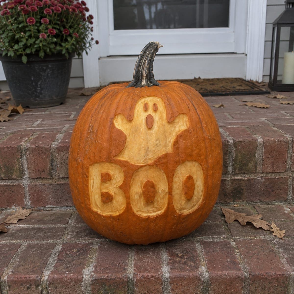 Ghost With BOO Letters Carved Pumpkin