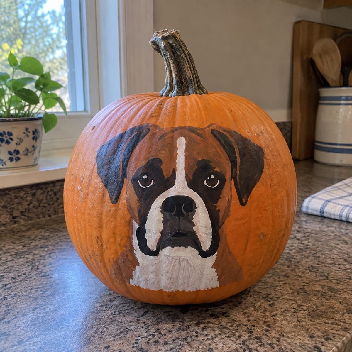 Boxer Dog Face Painted Pumpkin